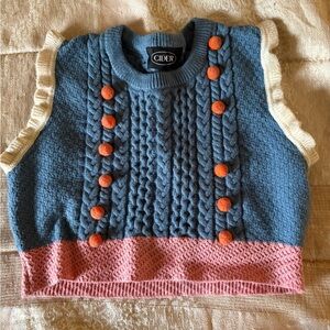 Cider Blue and Pink Knit Sweater Vest